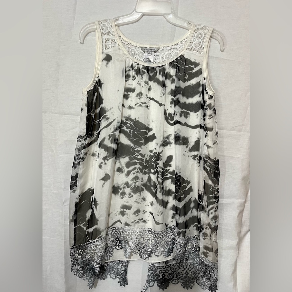 Elegant Black and White Lace Trim Top